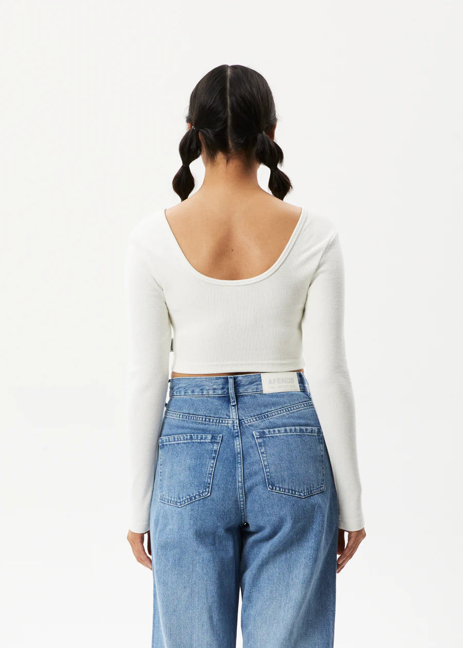 Milla - Hemp Ribbed Long Sleeve Cropped Top - Off White