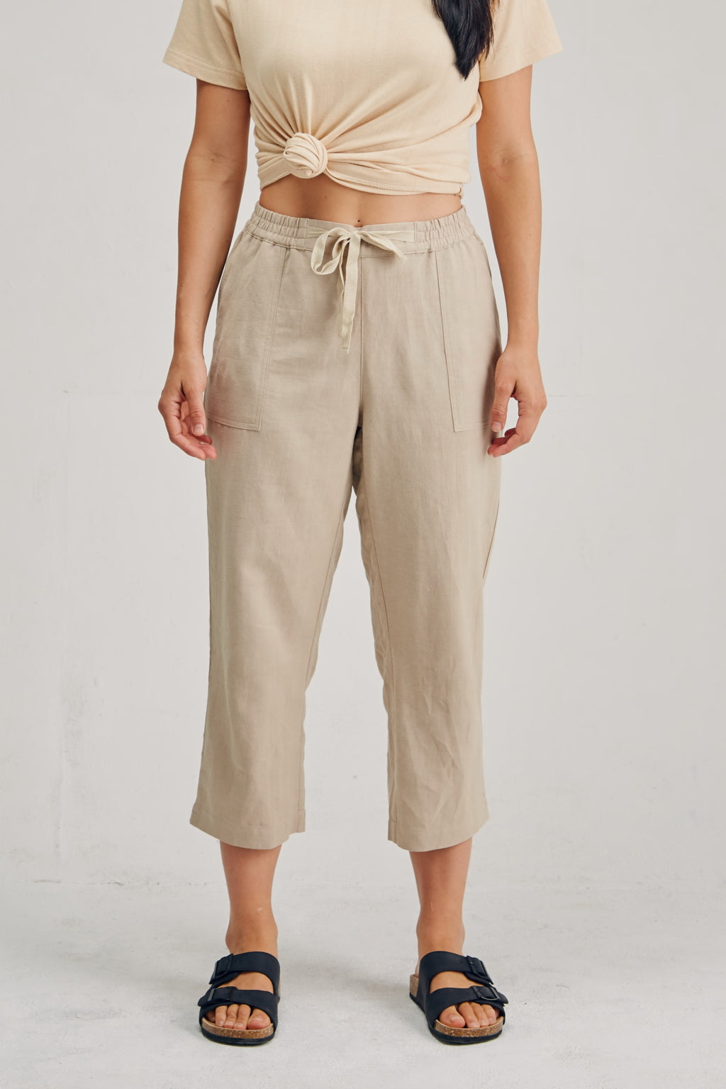 Ladies’ Hemp Cotton 7/8 Elastic Waist Pants | Oat - HempStitch.