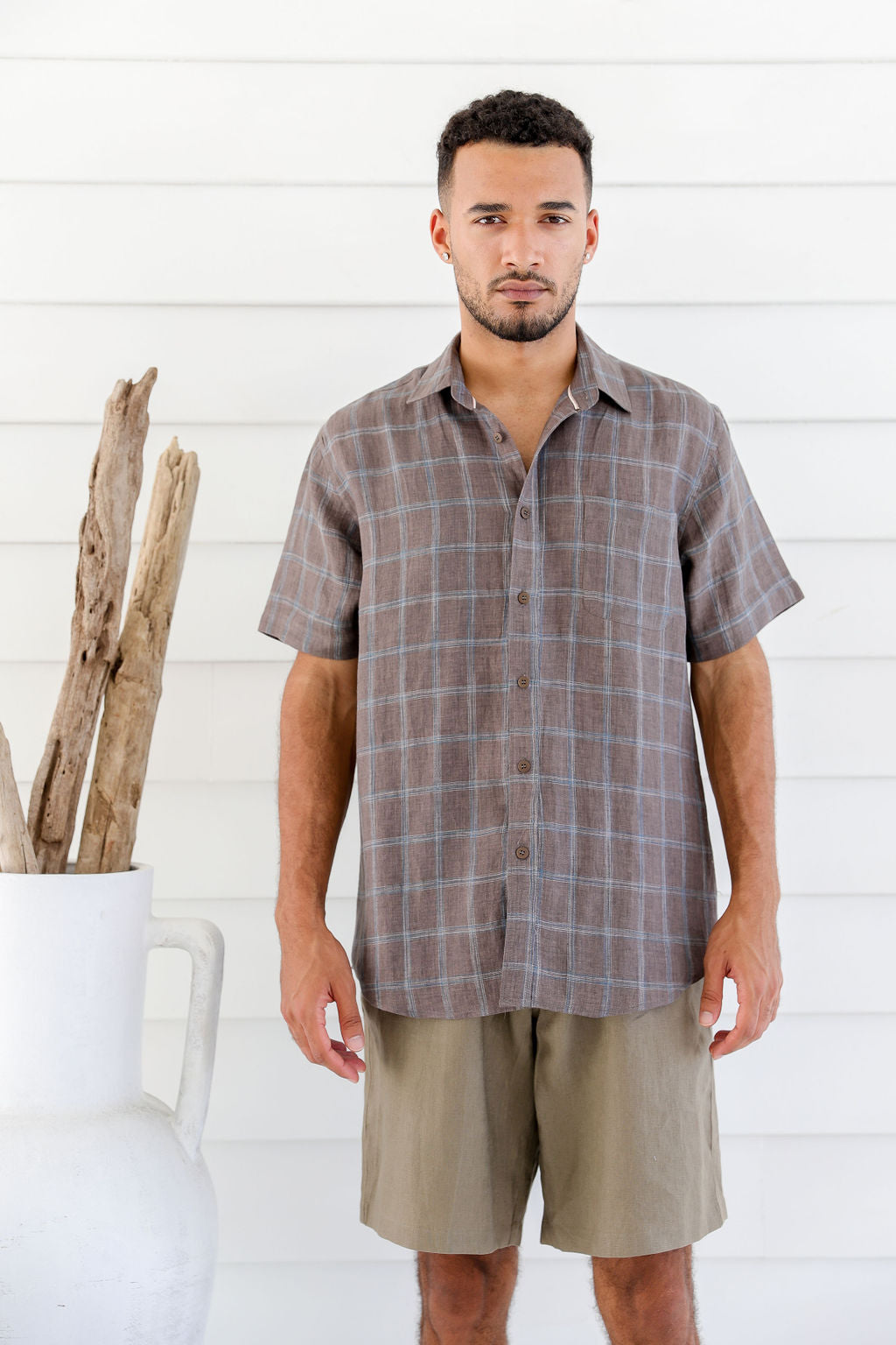 Pure Hemp Plaid Short Sleeve Shirt | Brownie | Mens - HempStitch.