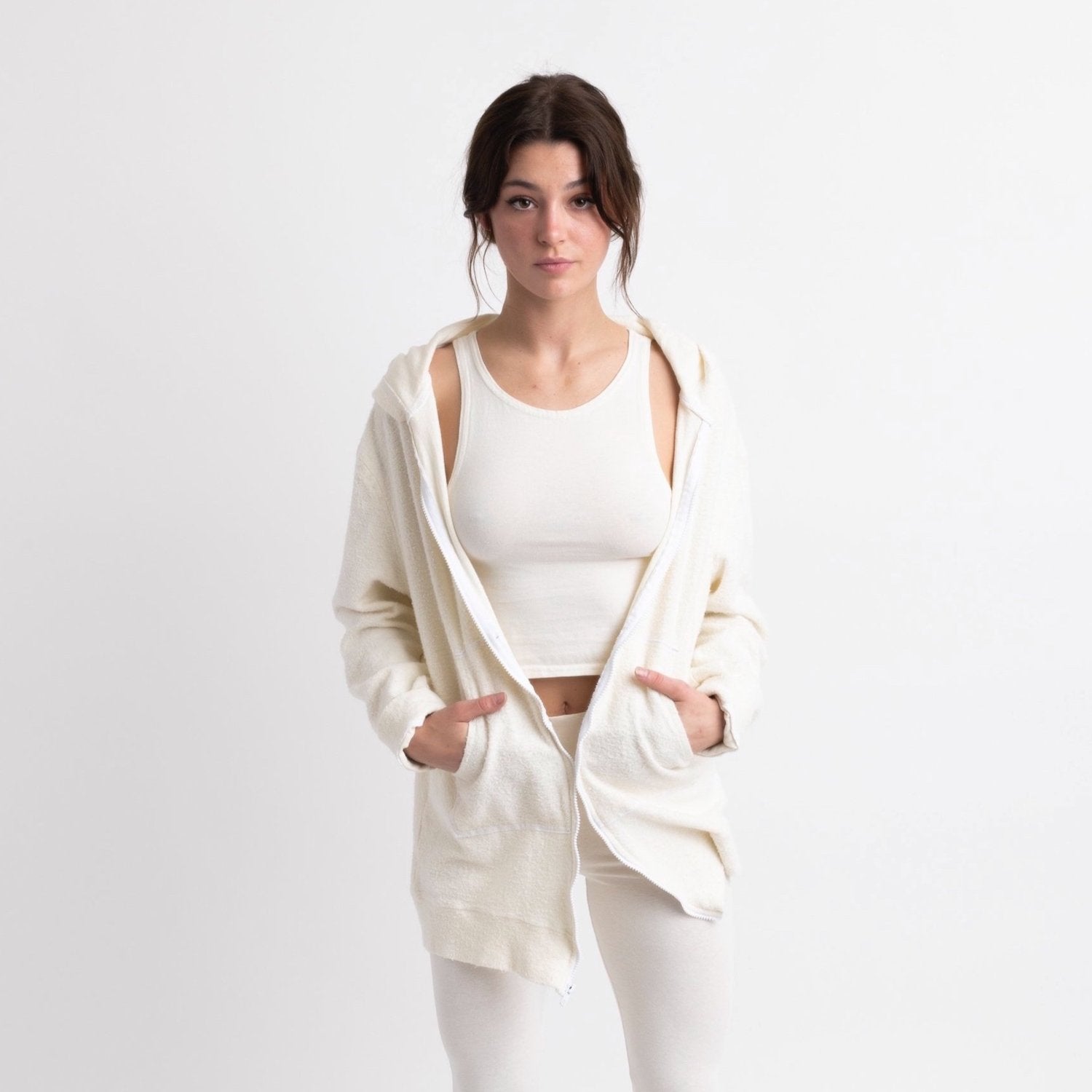 Reverse Fleece Zip Hoodie | Natural | Women - HempStitch.
