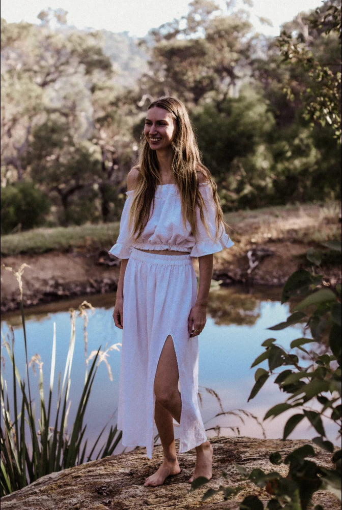 Freya | Skirt with elegant Slit | White | Women - HempStitch.