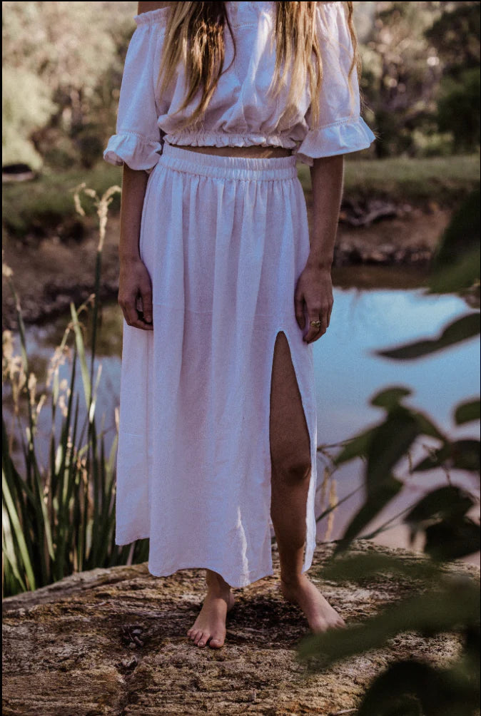 Freya | Skirt with elegant Slit | White | Women - HempStitch.