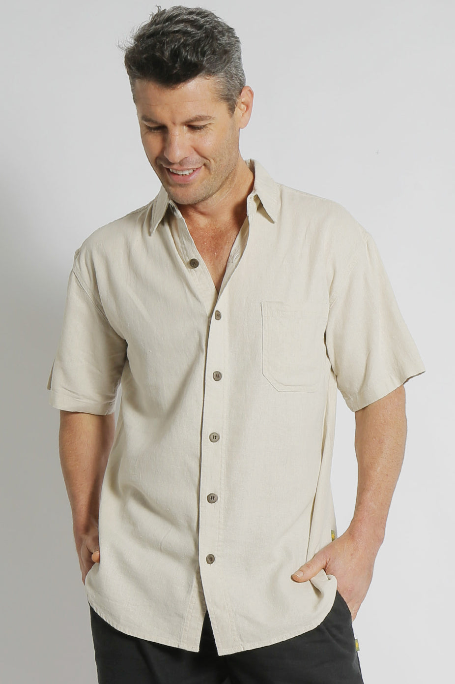 Premium Hemp Rayon Relax Fit Short Sleeve Shirt | Bone | Mens - HempStitch.