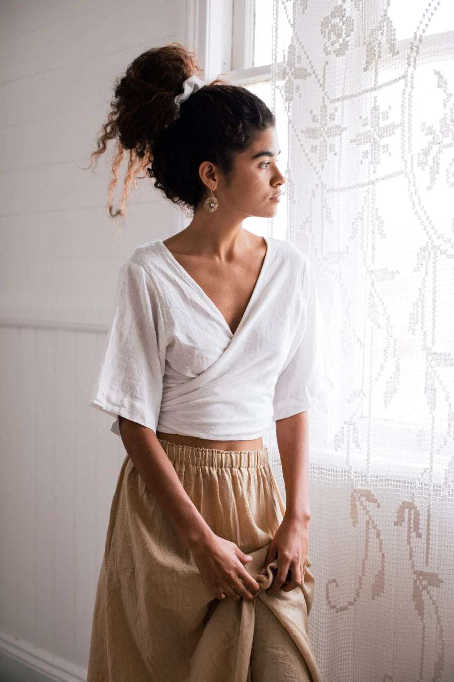 Maya | Short sleeved wrap top | White | Women - HempStitch.